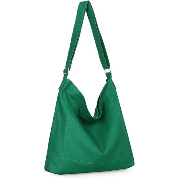 Women's Green Imported Canvas Retro Large Size Shoulder Crossbody Tote Bag - Picture 3 of 4